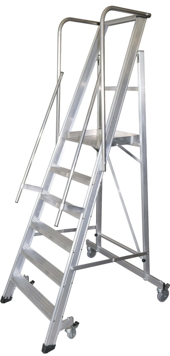 Escalera plegable de aluminio de almacén con pasamanos